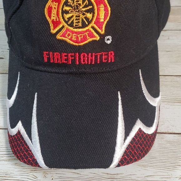 Black Volunteer Firefighter Embroidered Fire Fighter Baseball Cap Hat Velcro - Picture 3 of 9